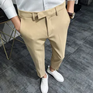 2022 Summer Fashion Mens Dark Green Suit Pants Pure Color Business Occupation Slim Fit Dress Office Ankle Trousers