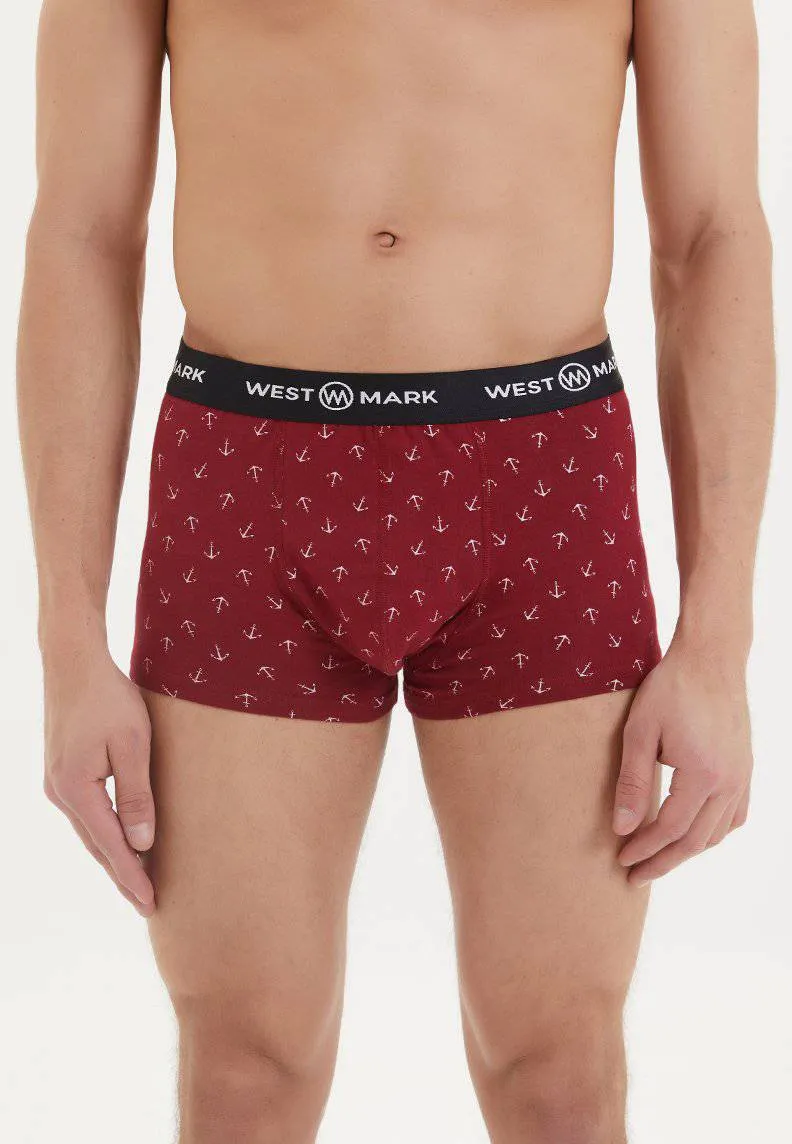 3'lü Beyaz Mavi Bordo Desenli Rahat Fit Erkek Boxer Seti SAILOR TRUNK