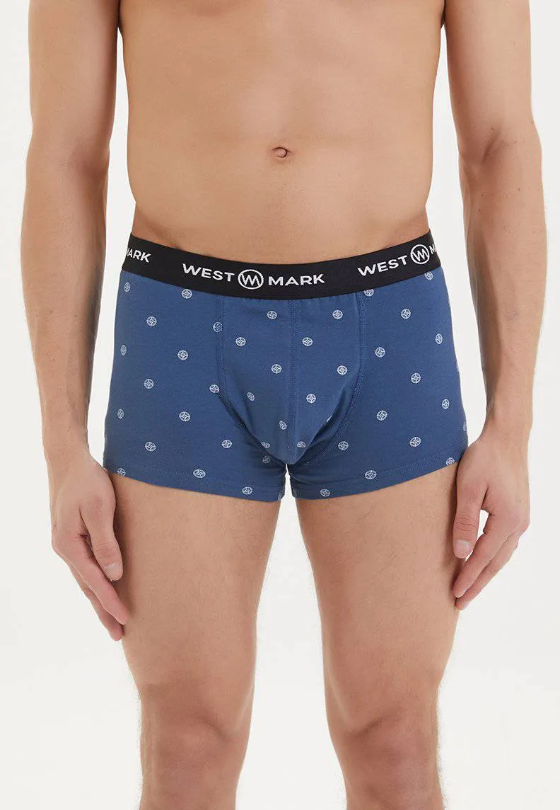3'lü Beyaz Mavi Bordo Desenli Rahat Fit Erkek Boxer Seti SAILOR TRUNK