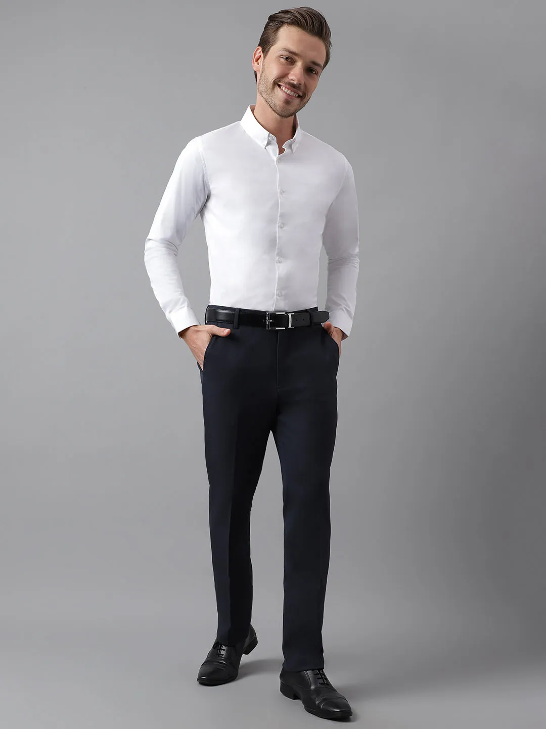 4-Way Stretch Formal Trousers in Mel Blue- Slim Fit