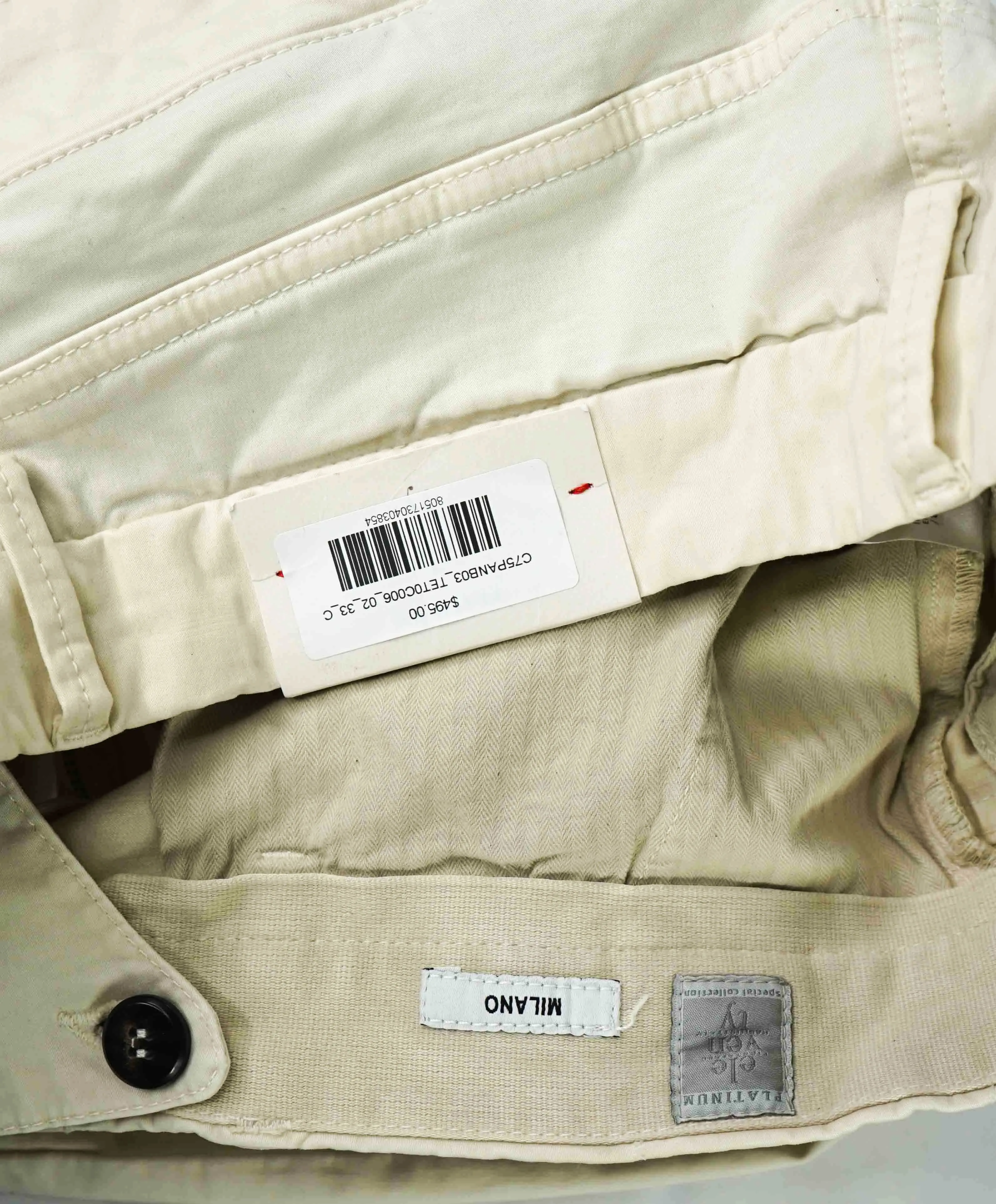 $495 ELEVENTY - SAND Cotton/Elastane "MILANO" Fit Chino Cargo Slim Pants- 33W