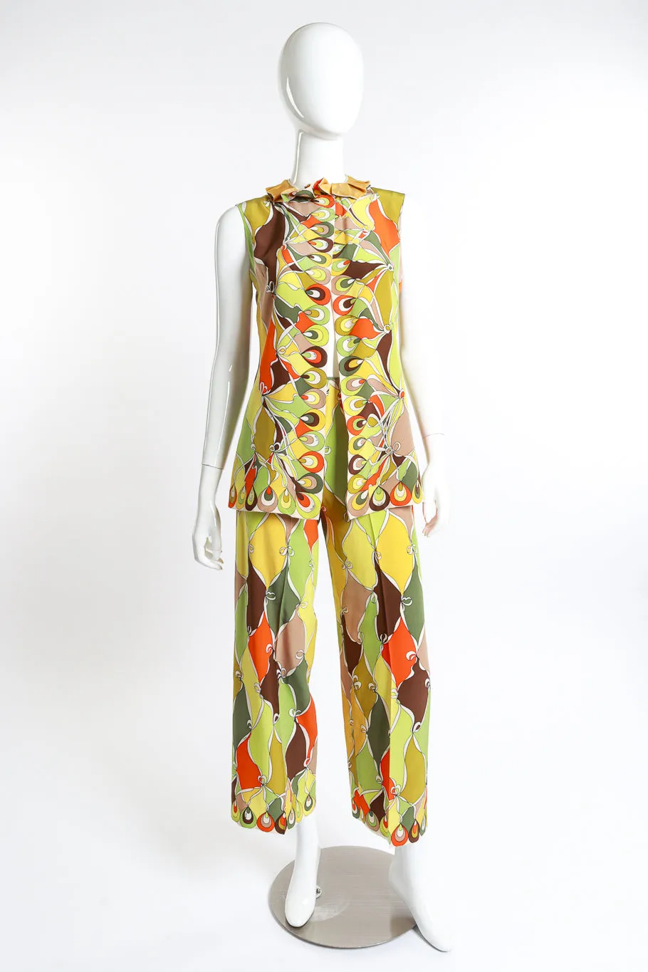 Abstract Harlequin Ruffle Tunic Trouser Set