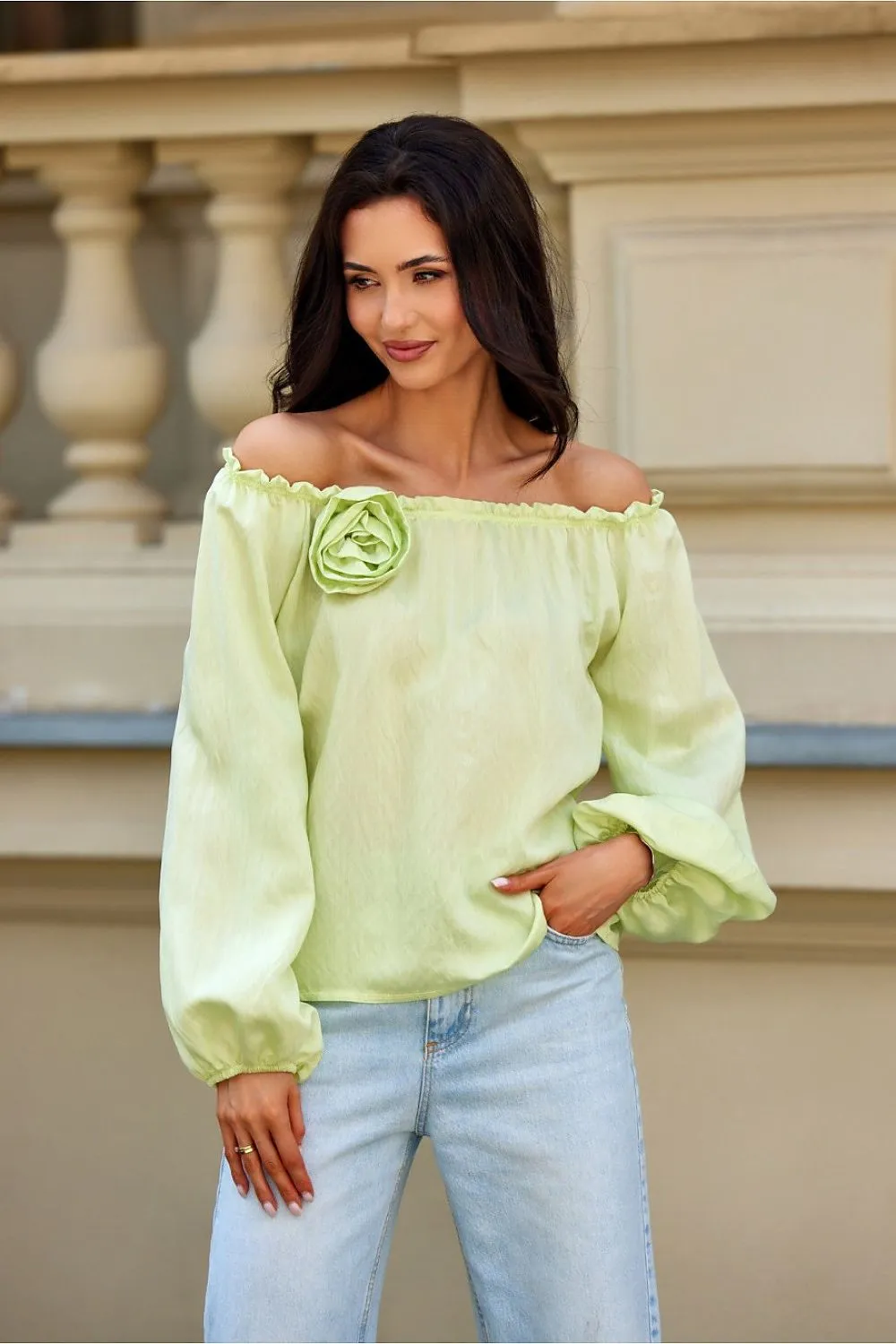 Adjustable Neck Puff Sleeve Blouse