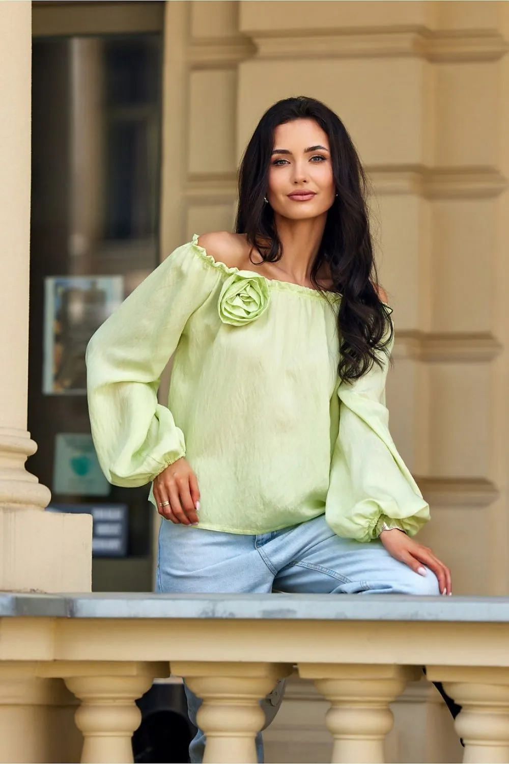 Adjustable Neck Puff Sleeve Blouse