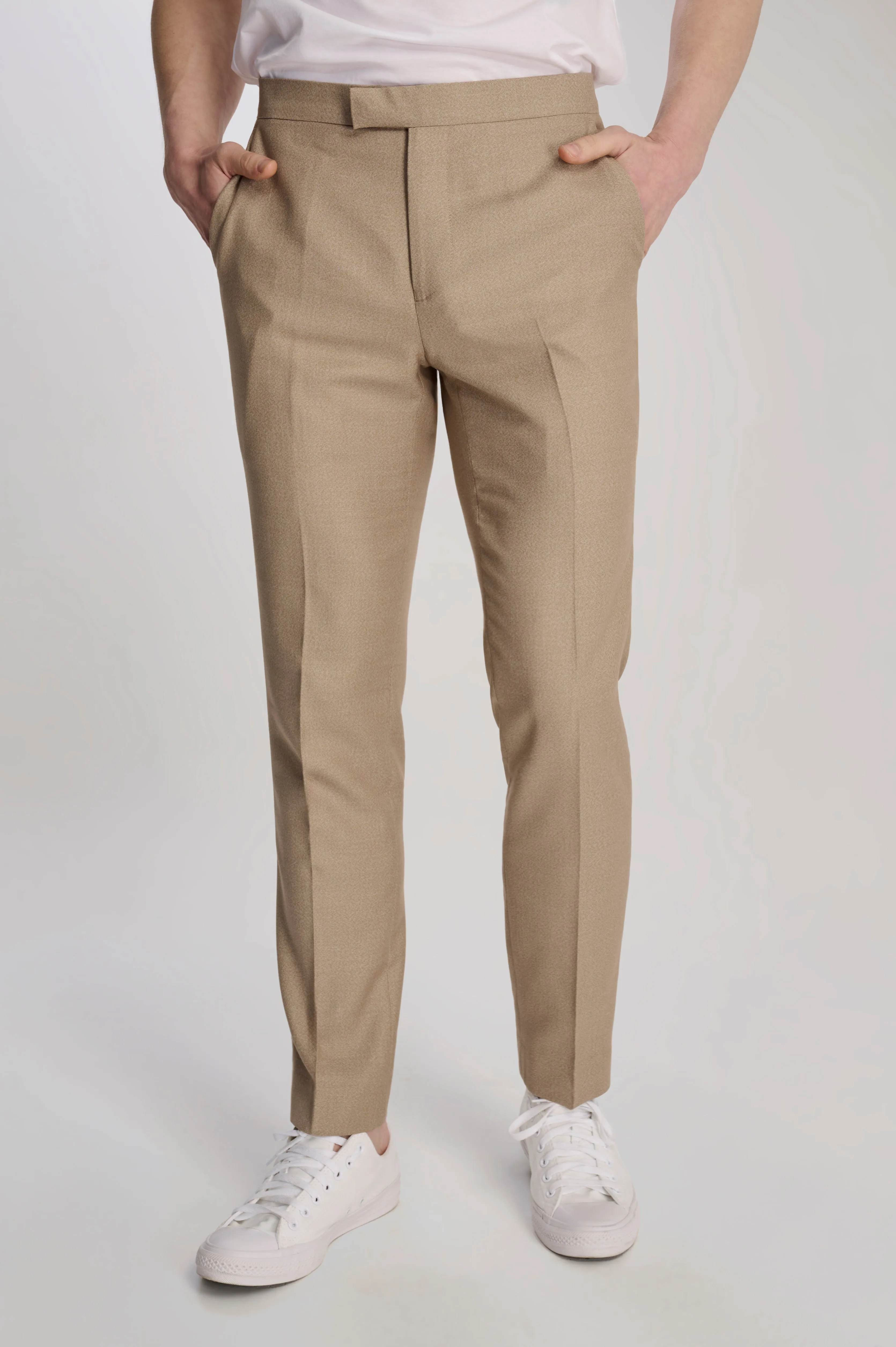 Archie Melange Slim Fit Suit Trousers in Beige
