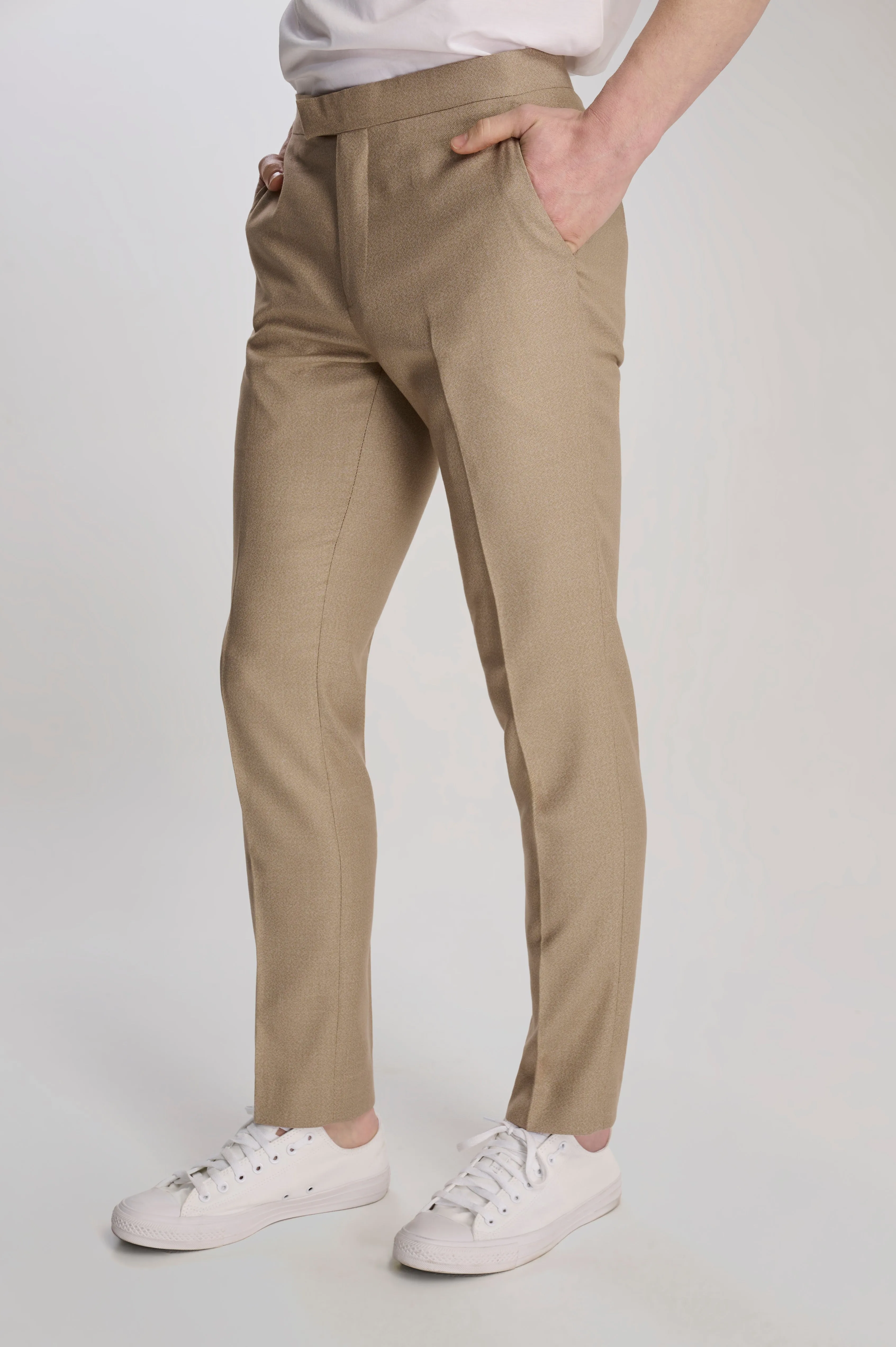 Archie Melange Slim Fit Suit Trousers in Beige