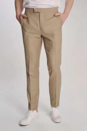 Archie Melange Slim Fit Suit Trousers in Beige