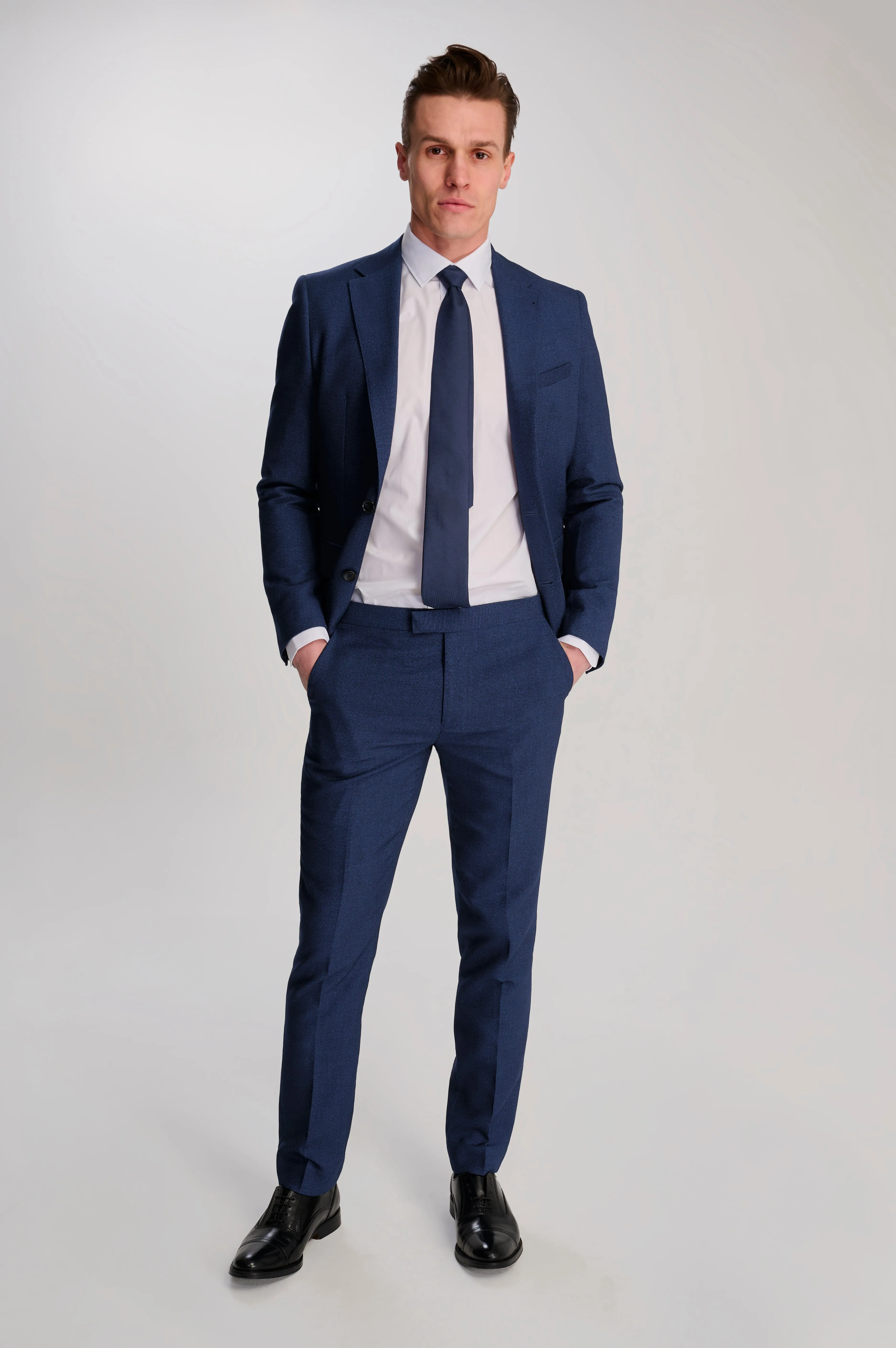 Archie Melange Slim Fit Suit Trousers in Blue