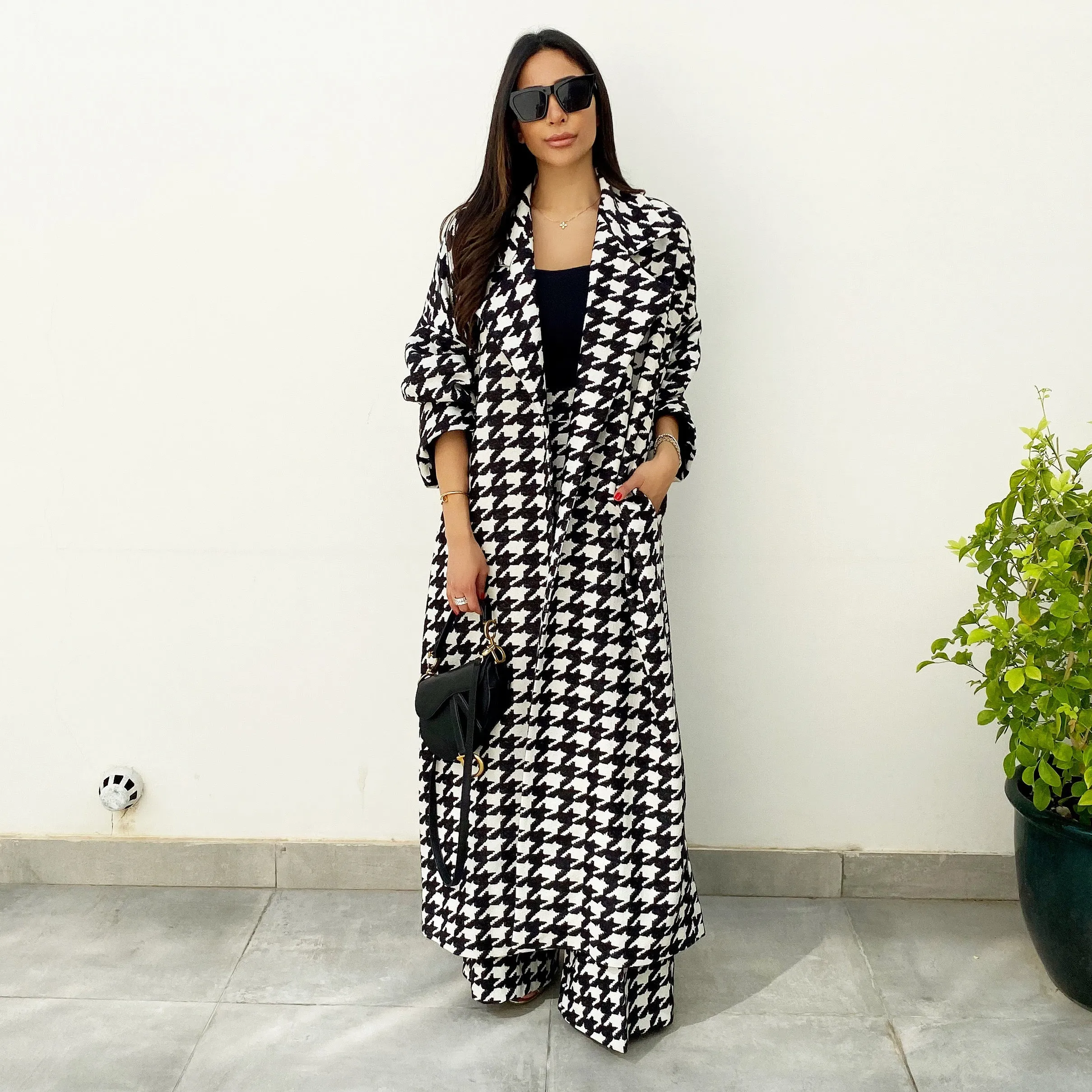 AW19 ELEGANT  WIDE LEG  HOUNDSTOOTH TROUSERS