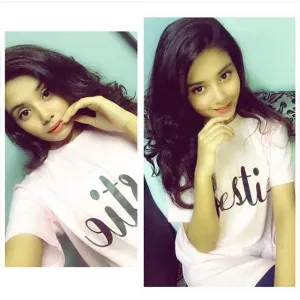 Baby Pink Bestie Printed T-shirt For Womens