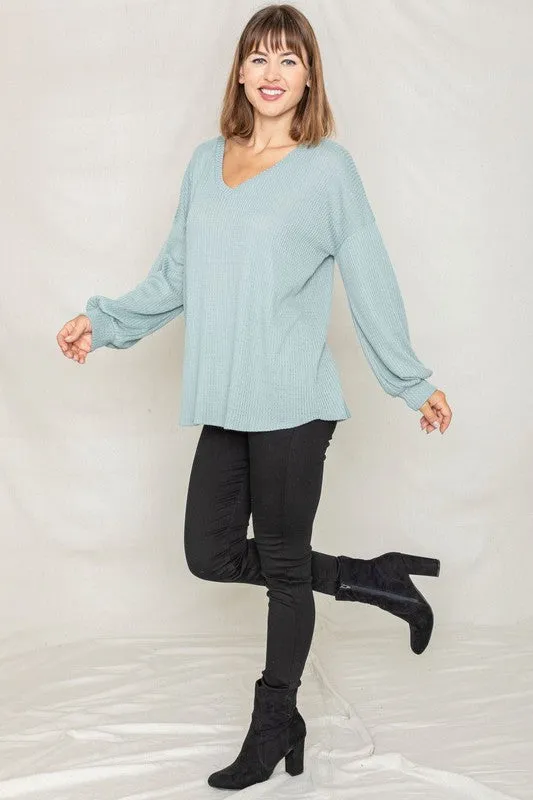 Balloon Sleeve V Neck Top