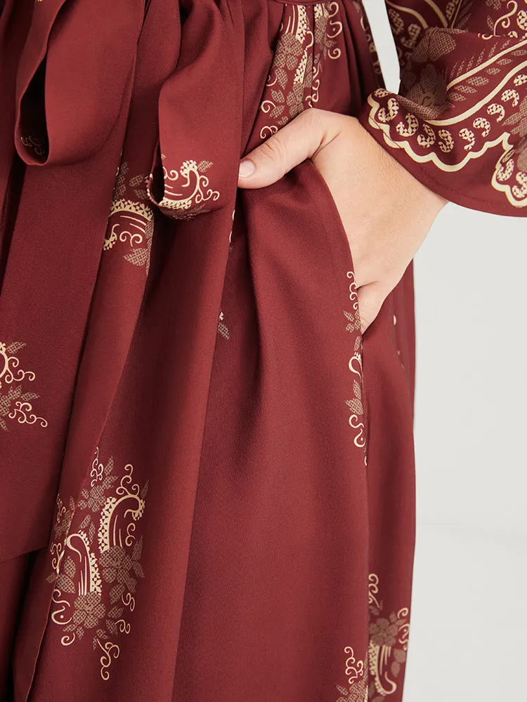Bandana Pocket Split Belted Cold Shoulder Ruffle Hem Maxi Dress