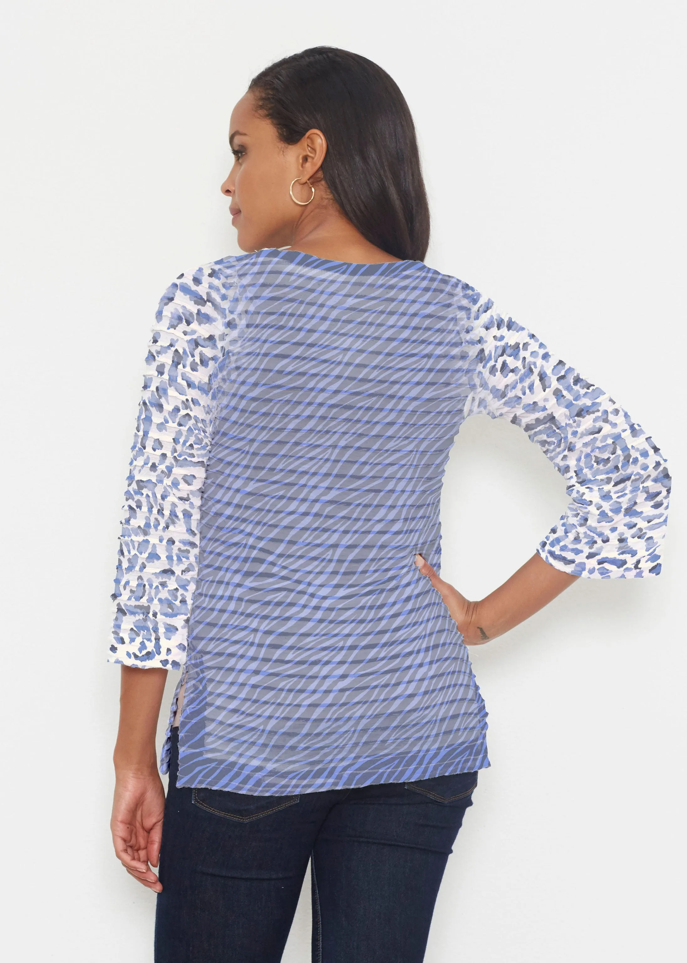 Batik Zebra (7753) ~ Banded 3/4 Bell-Sleeve V-Neck Tunic