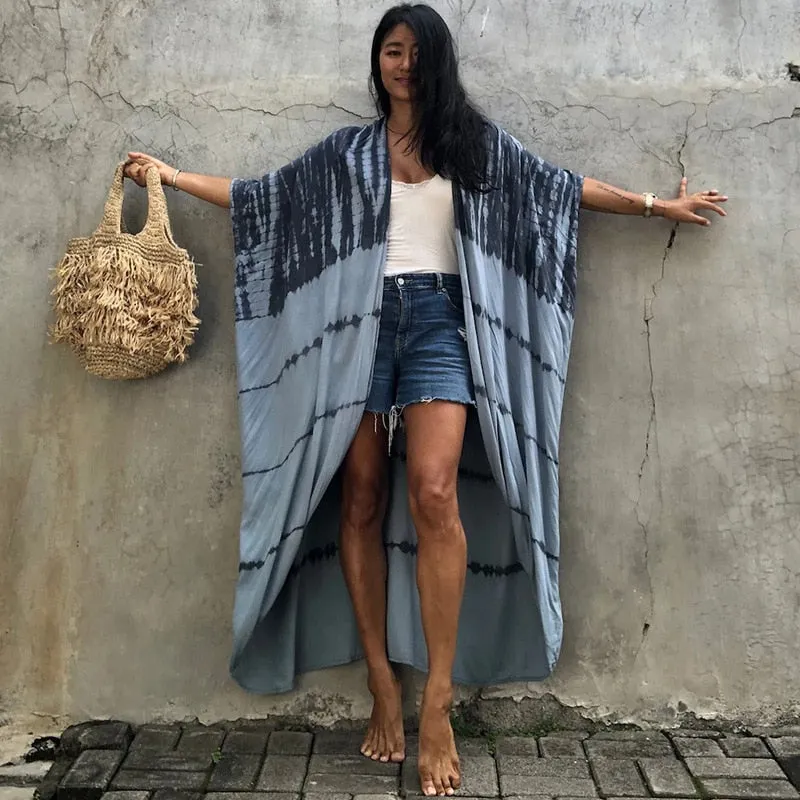 Beach Cover Ups for Swimwear Women Black Tie Dye Kimono Swimsuit Cape Summer Dress Beachwear Outfits Sales