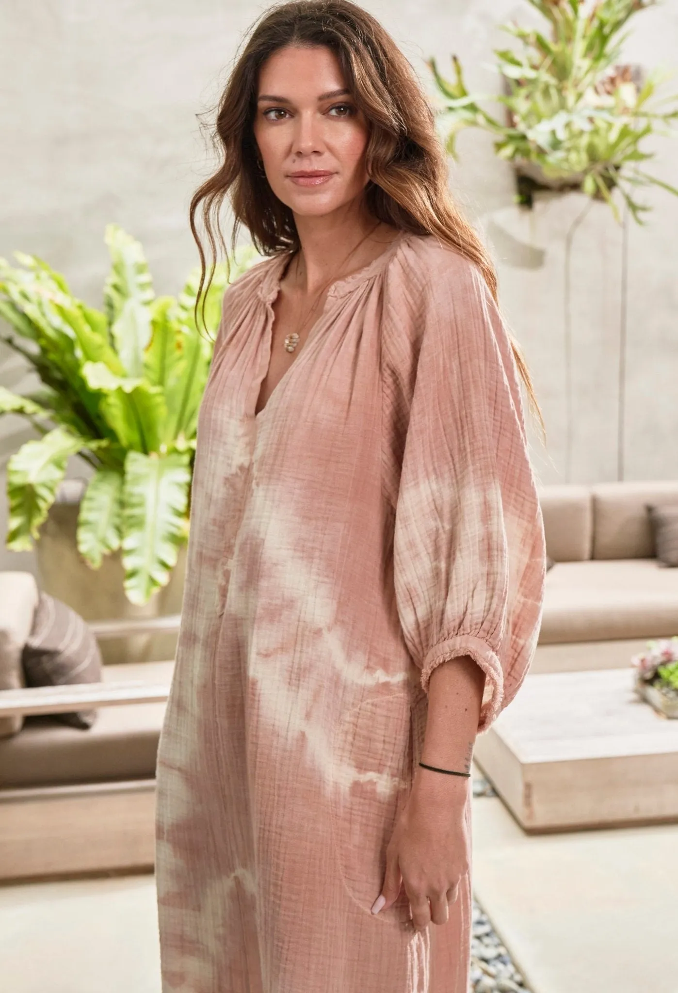 Bermuda Sand Tie Dye Gauze Dress with Pockets