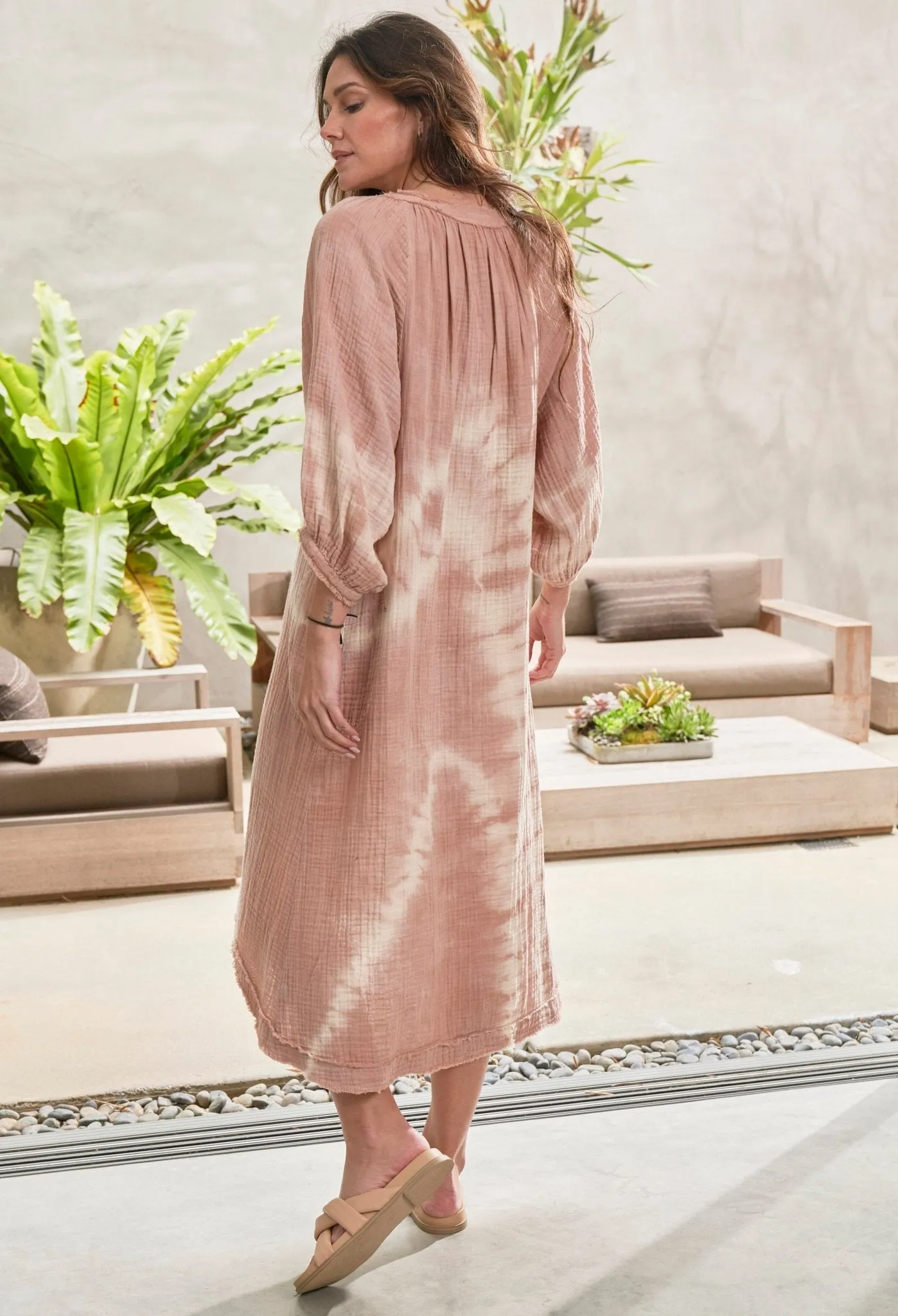 Bermuda Sand Tie Dye Gauze Dress with Pockets