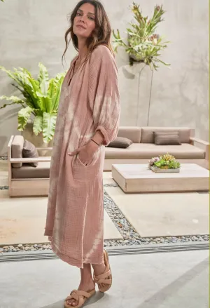 Bermuda Sand Tie Dye Gauze Dress with Pockets