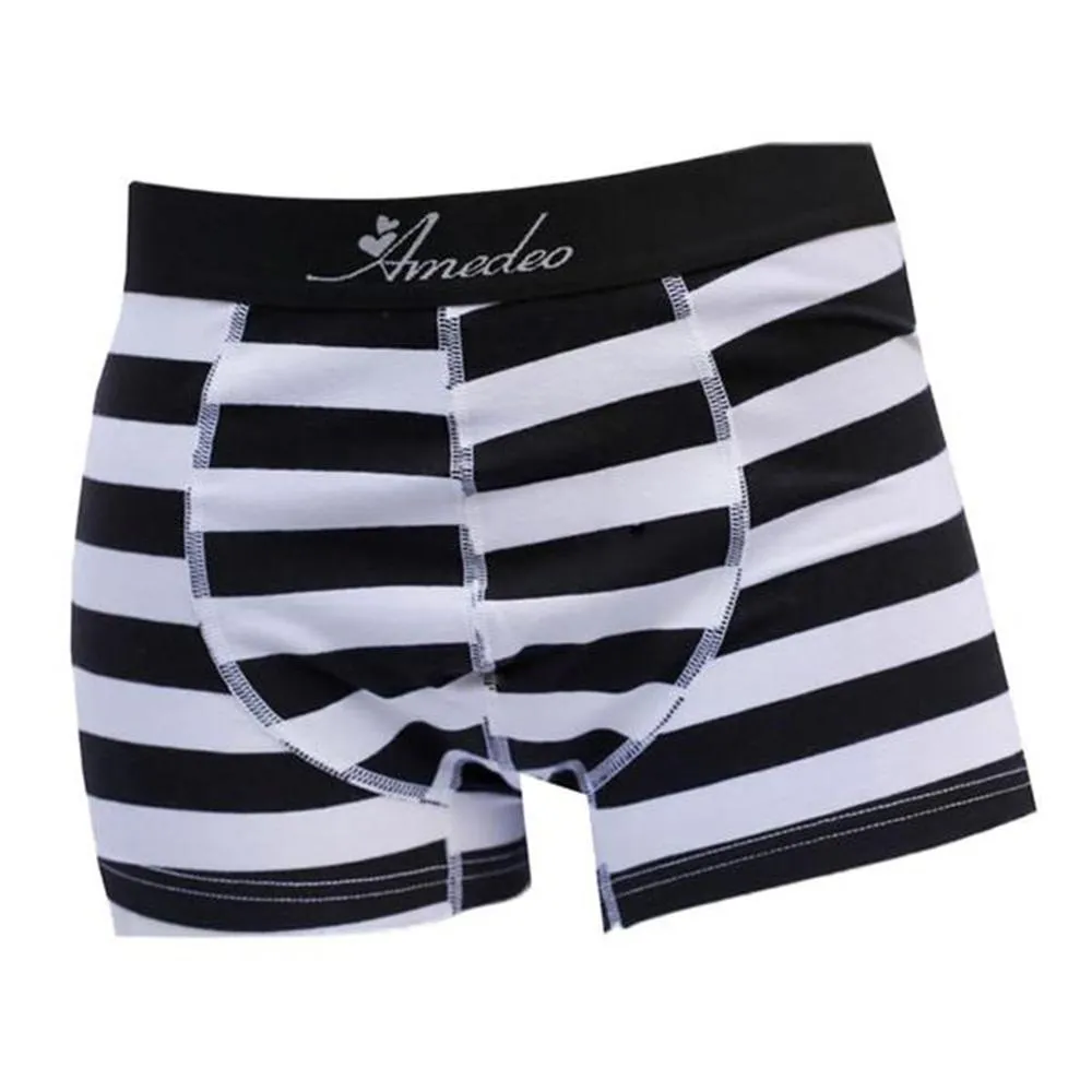 Black & White Striped Mens Boxer Briefs - Cotton Underwear Trunk for Men