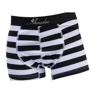 Black & White Striped Mens Boxer Briefs - Cotton Underwear Trunk for Men