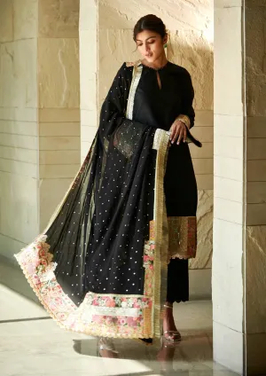 Black chanderi patchwork kurta set