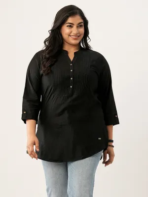 Black Comfort Fit Rayon Tunics for Women Online India Hip Length Straight - Zola