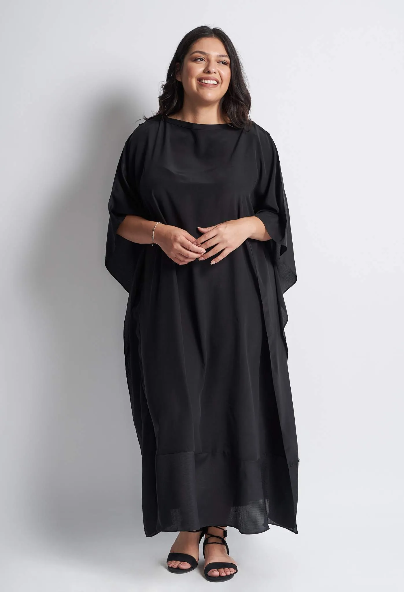 Black Convertible Boatneck Silk Caftan - Sale