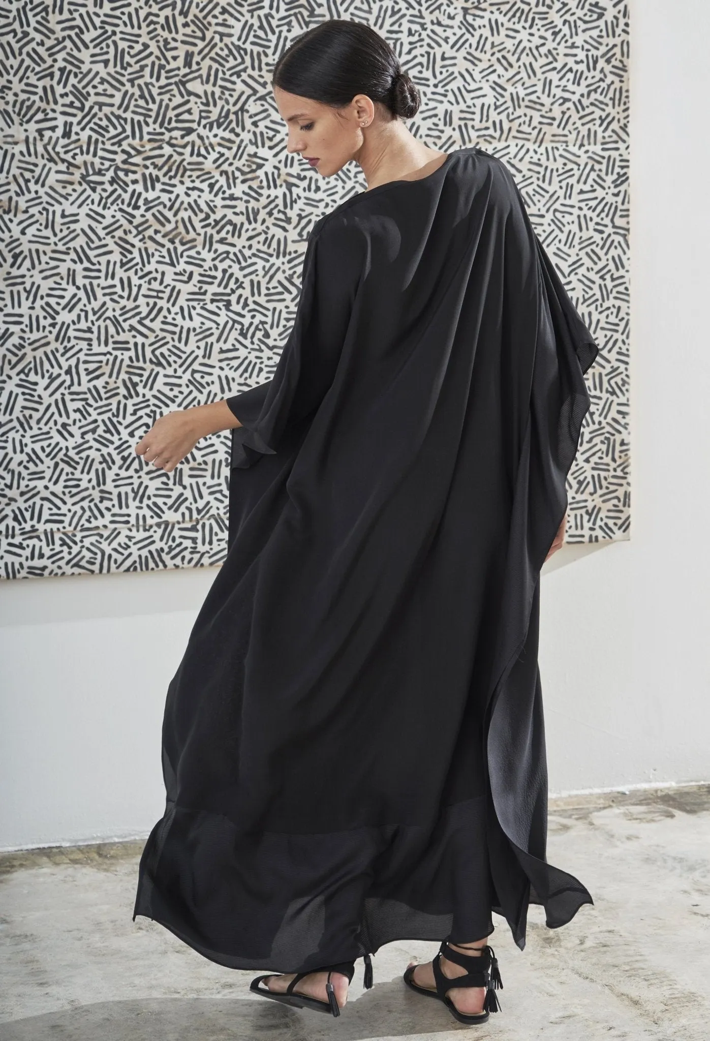 Black Convertible Boatneck Silk Caftan - Sale