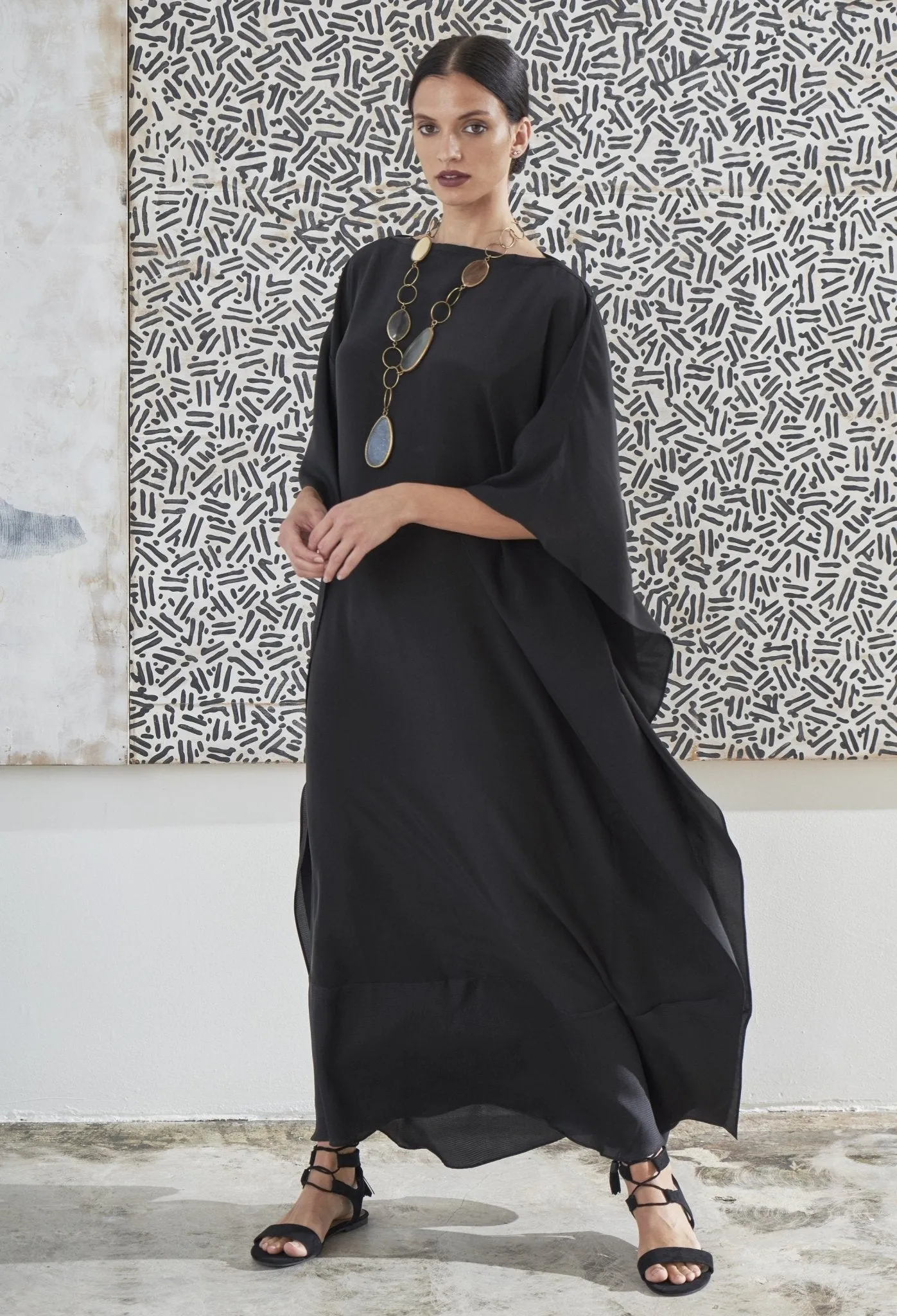 Black Convertible Boatneck Silk Caftan - Sale