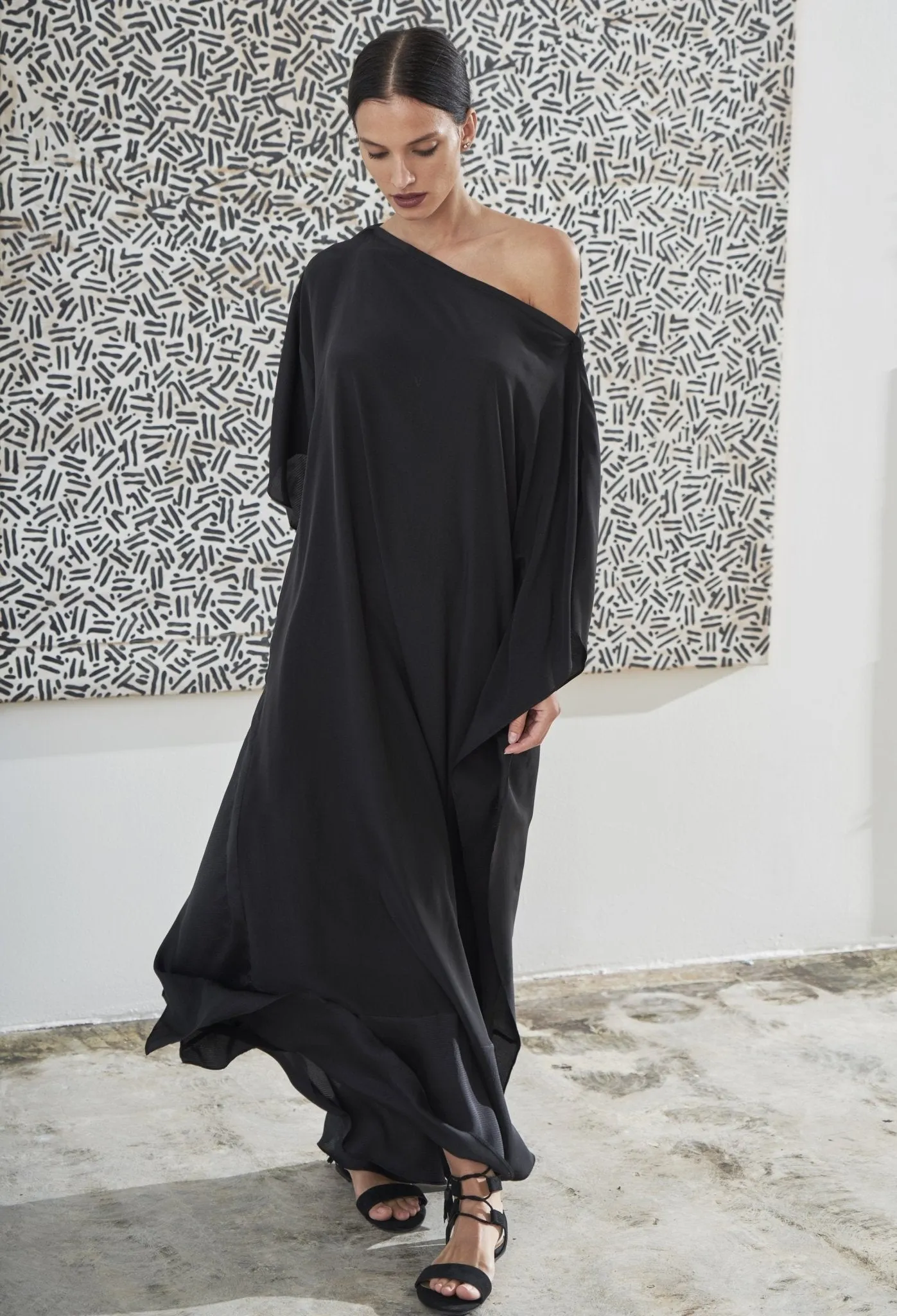 Black Convertible Boatneck Silk Caftan - Sale