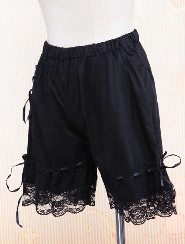 Black Cotton Lolita Bloomers Lace Trim Ribbons