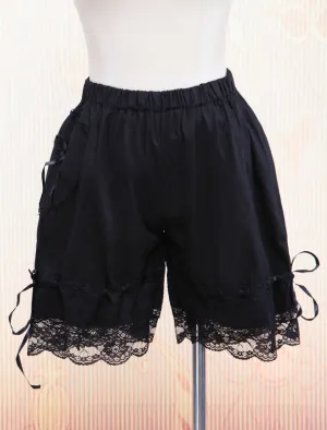 Black Cotton Lolita Bloomers Lace Trim Ribbons