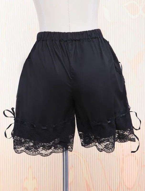 Black Cotton Lolita Bloomers Lace Trim Ribbons