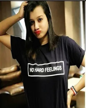 Black No Hard Feelings Cotton Printed T-Shirt For Women