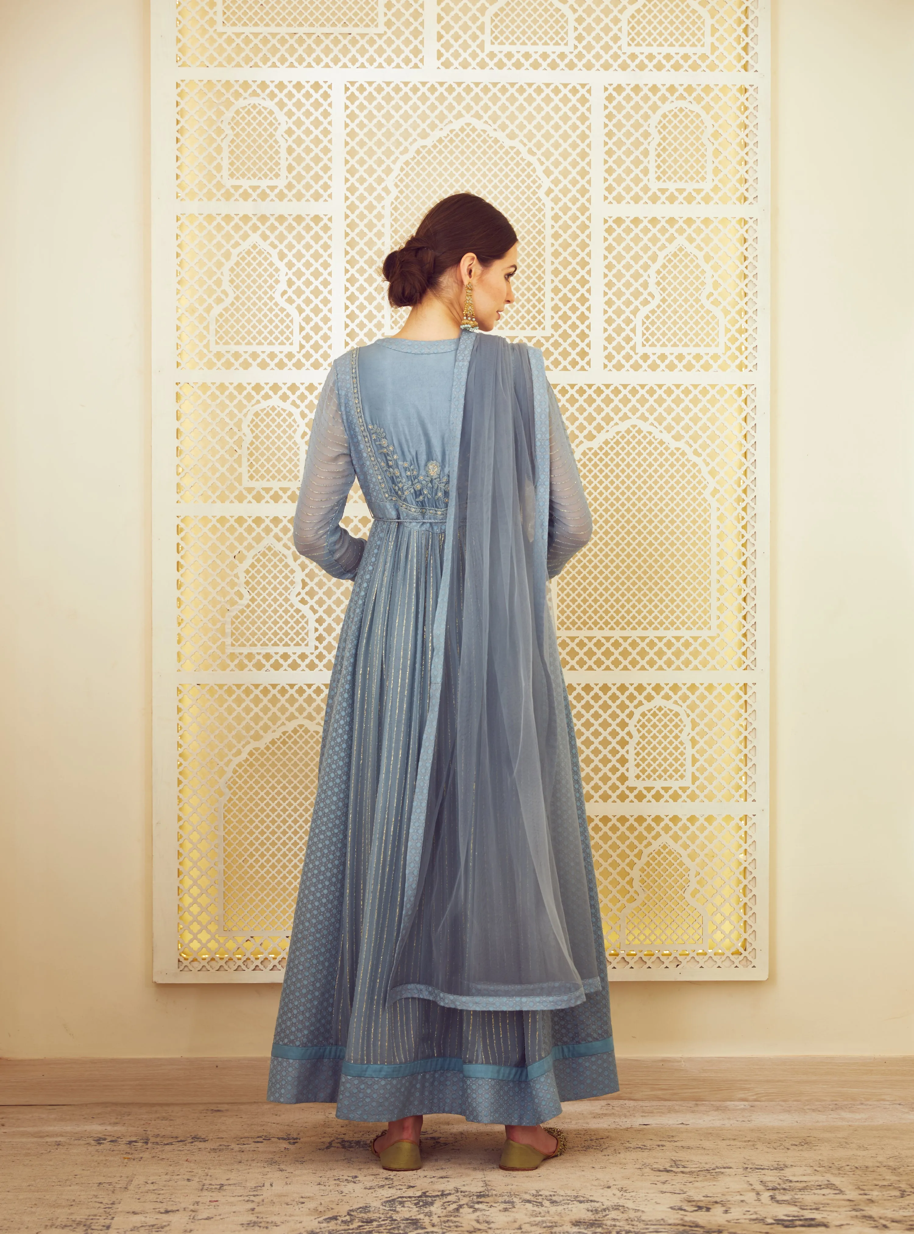 Blue Grey Anarkali Set