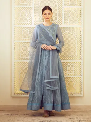Blue Grey Anarkali Set
