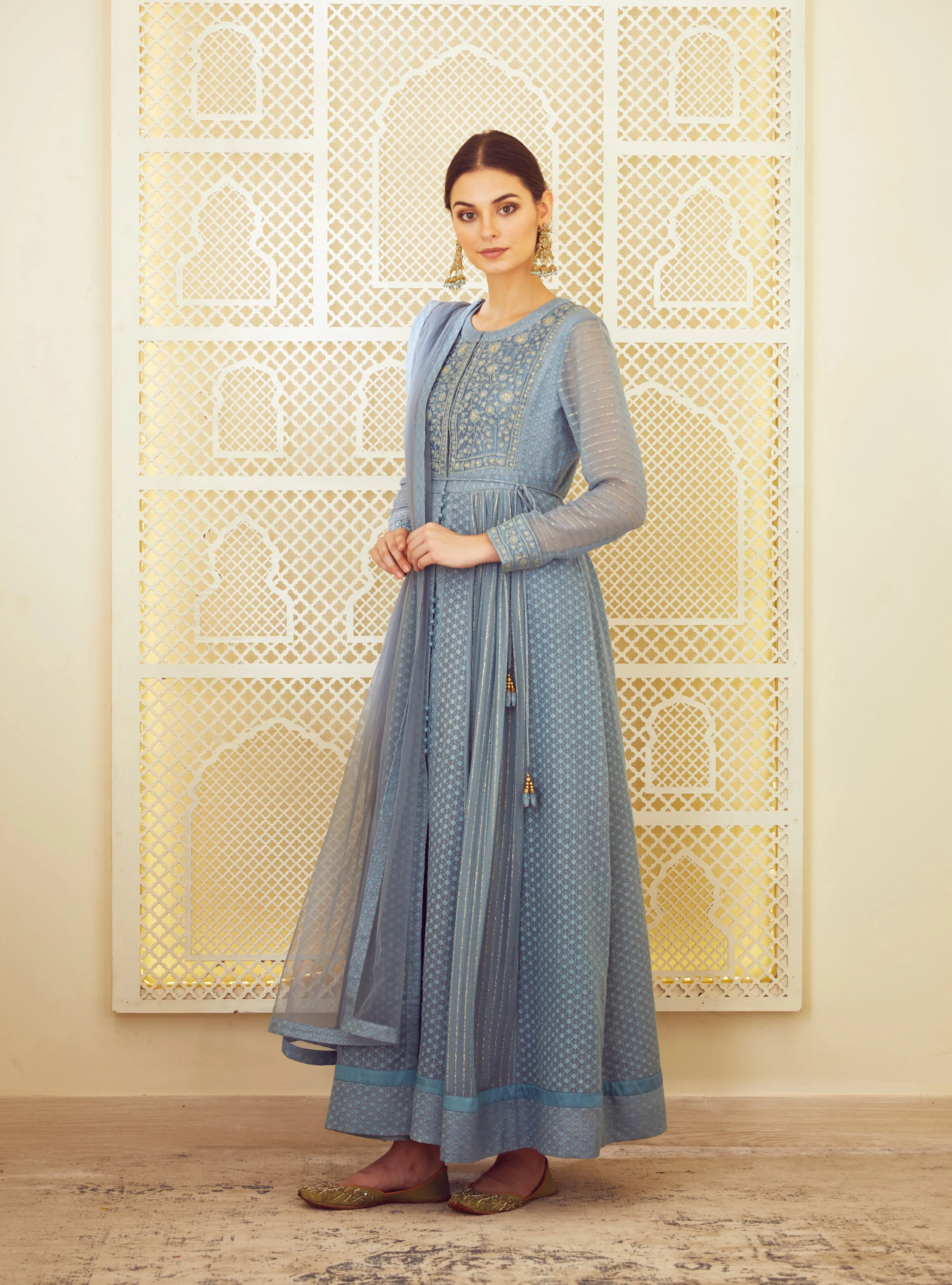 Blue Grey Anarkali Set