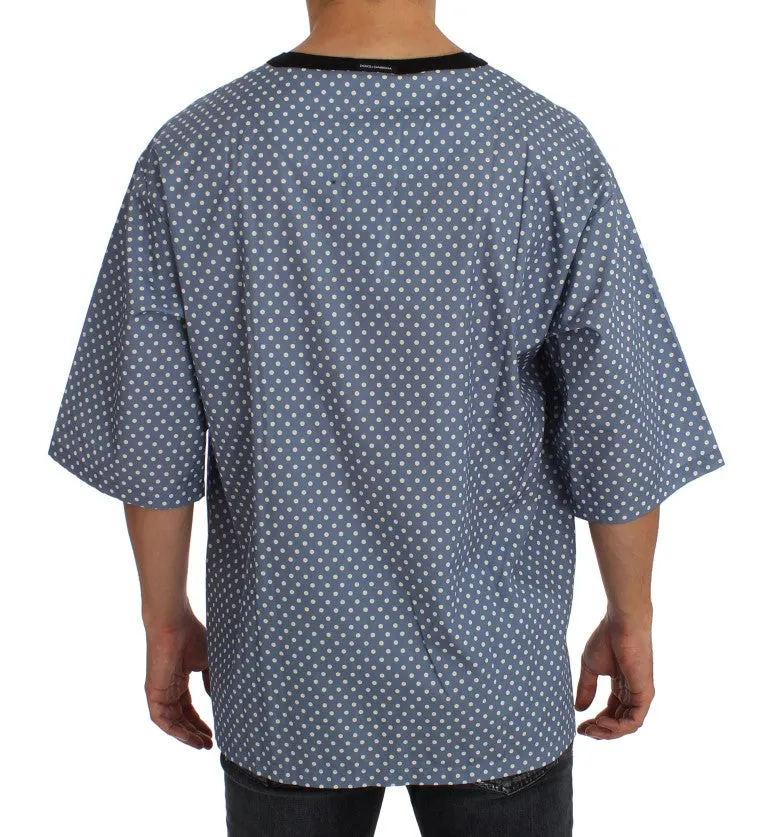 Blue SICILY Map Print Crewneck T-shirt