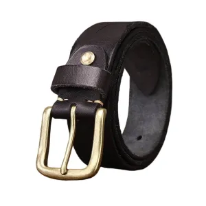Bohemian Vintage Style Embossed Men's Belt with Solid Brass Buckle-1.5"