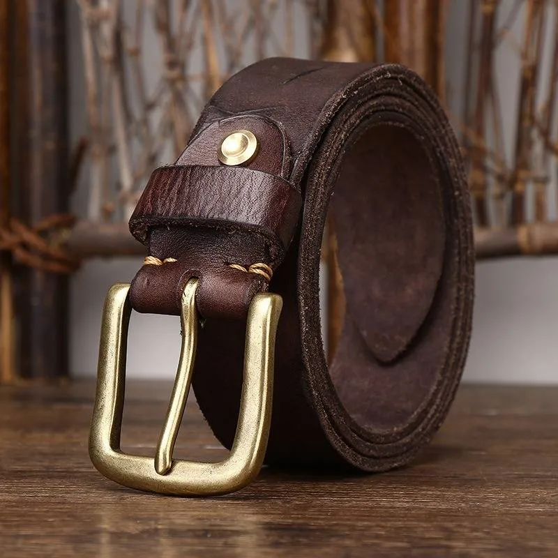 Bohemian Vintage Style Embossed Men's Belt with Solid Brass Buckle-1.5"