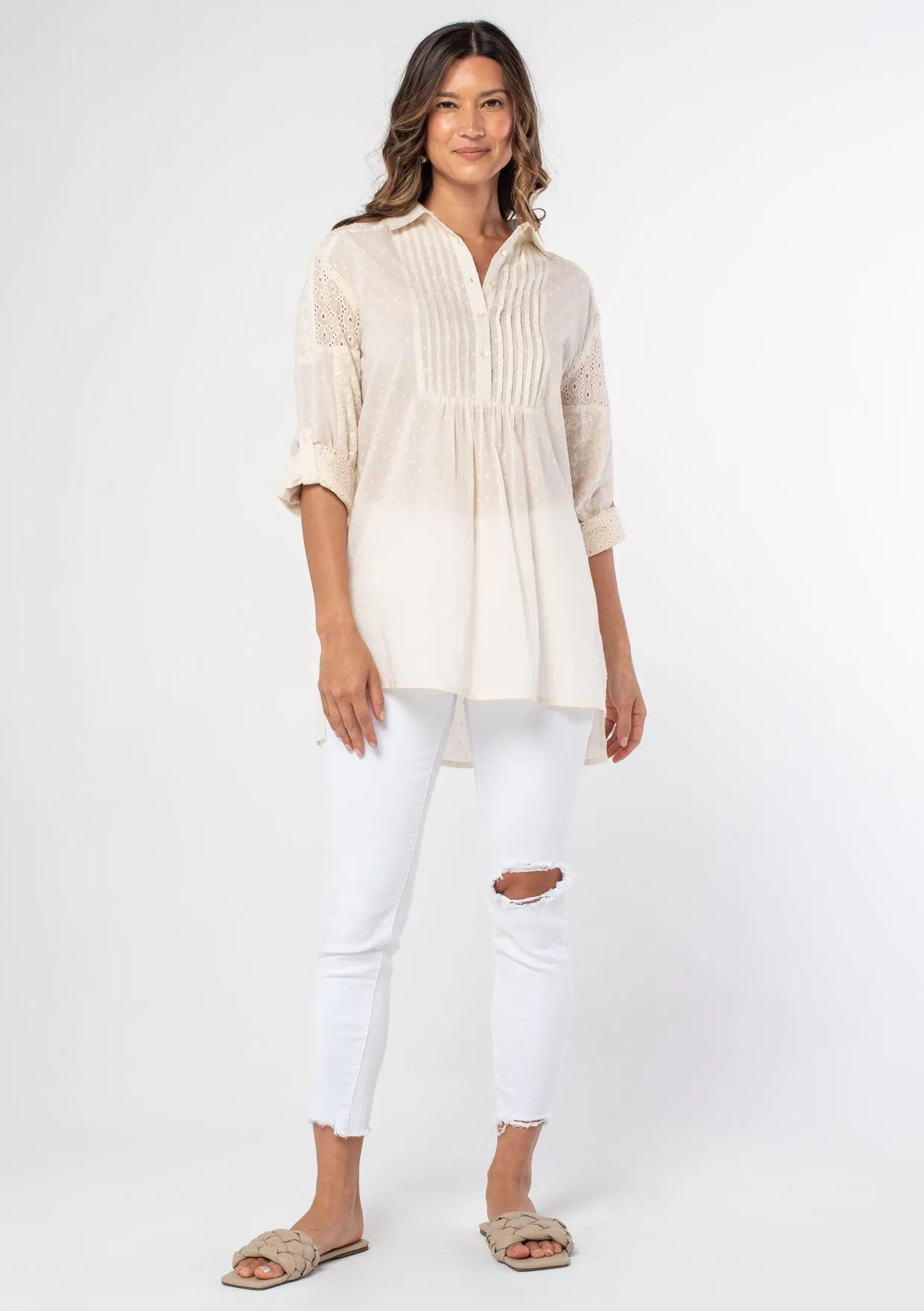 Boho Crochet High Low Collared Tunic