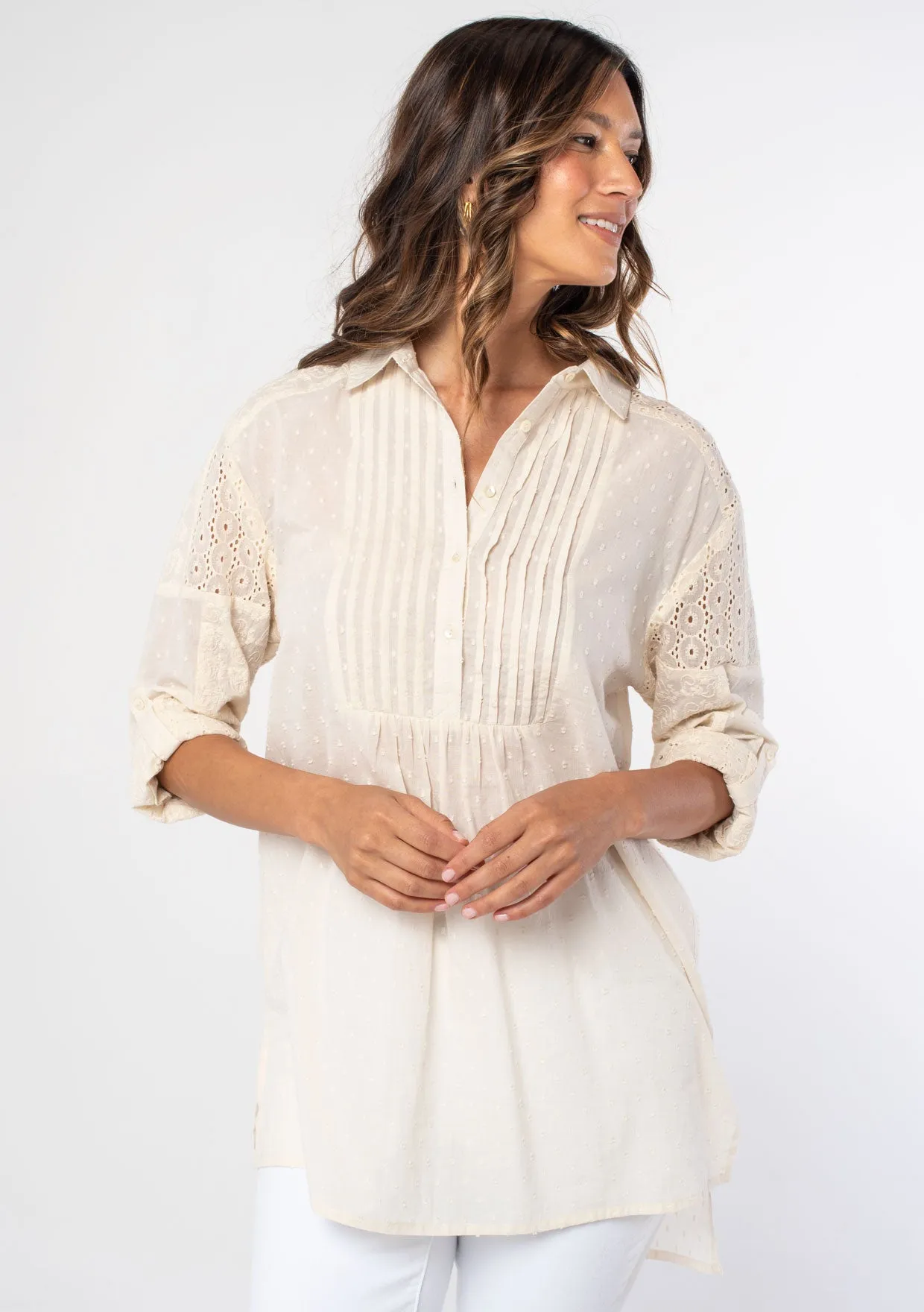 Boho Crochet High Low Collared Tunic