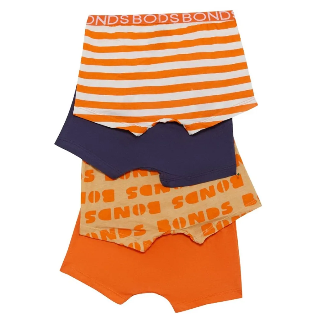 BONDS Boys Underwear Trunk 4 Pack - Orange Stripe