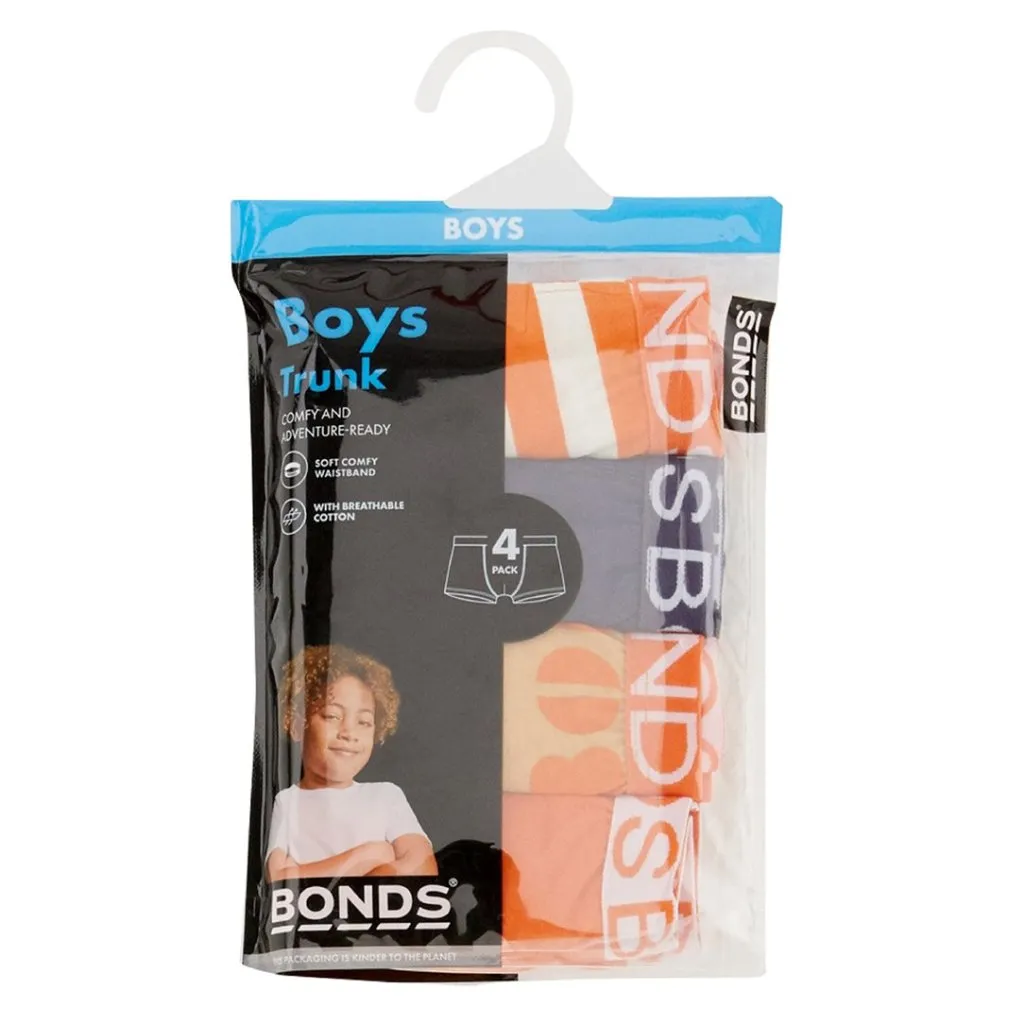 BONDS Boys Underwear Trunk 4 Pack - Orange Stripe