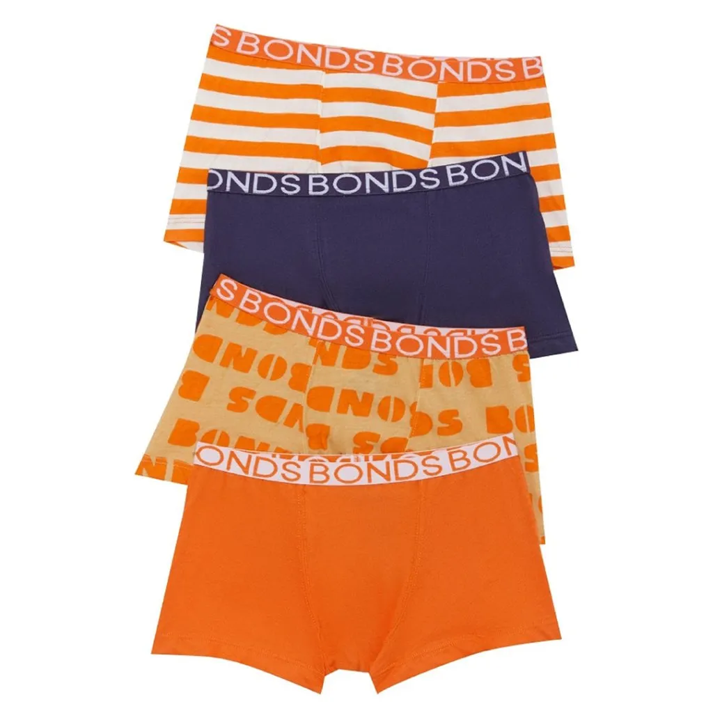 BONDS Boys Underwear Trunk 4 Pack - Orange Stripe