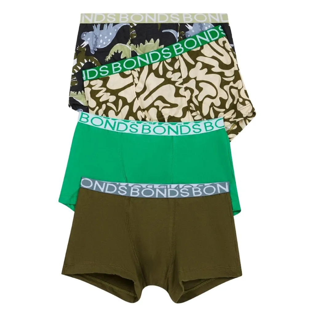 BONDS Boys Underwear Trunk 4 Pack Printed - Sleepy Dinosaur