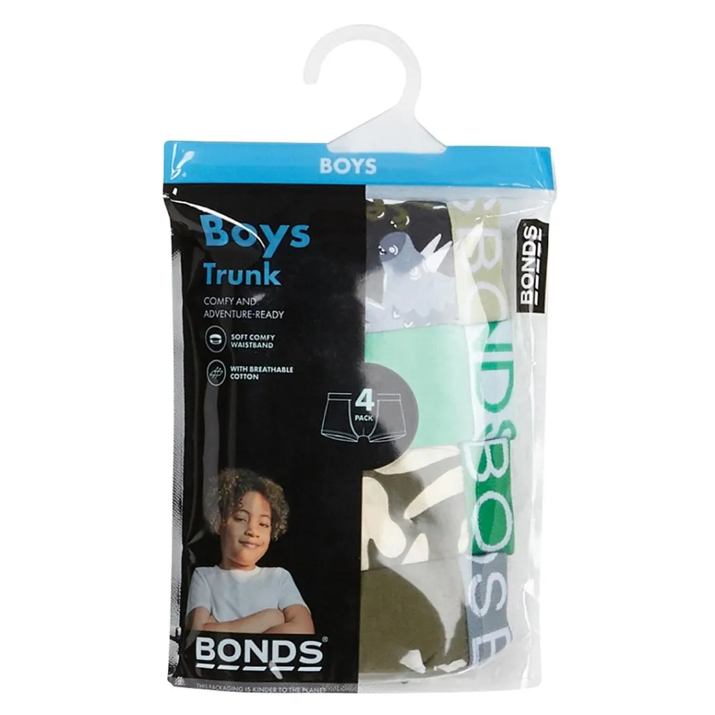 BONDS Boys Underwear Trunk 4 Pack Printed - Sleepy Dinosaur