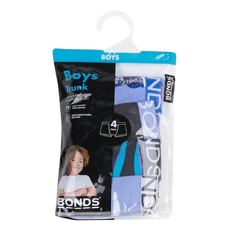 BONDS Kids Underwear Boys Trunks 4 Pack - Leo Leopard