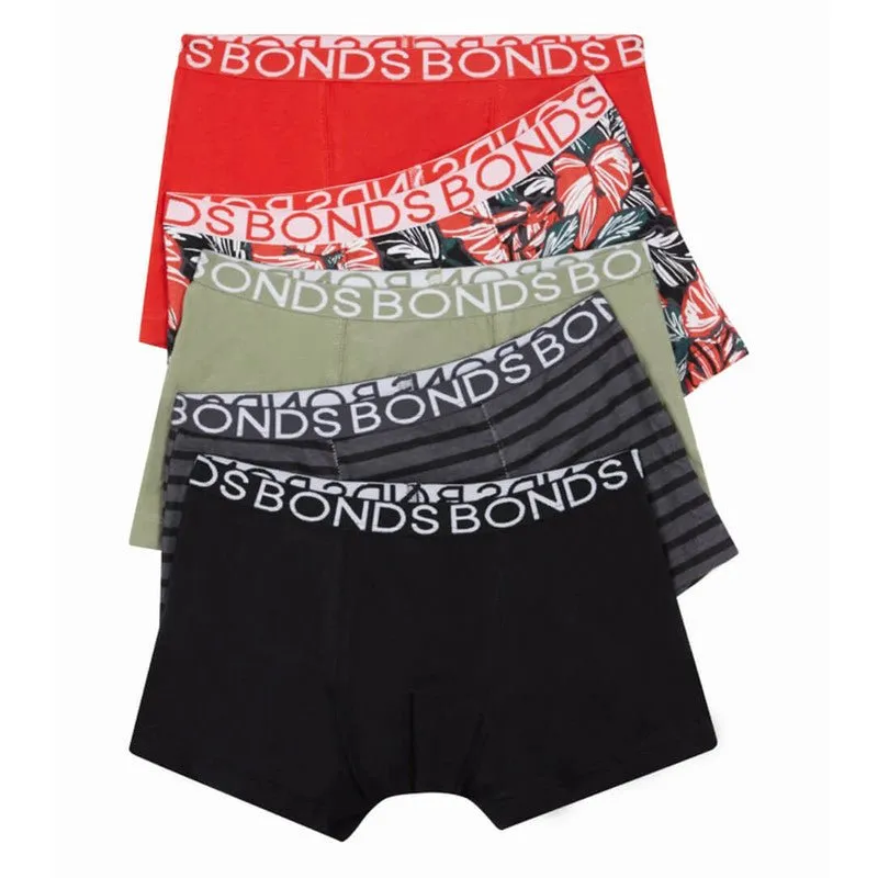 BONDS Kids Underwear Boys Trunks 5 Pack - Bahama Palms Night