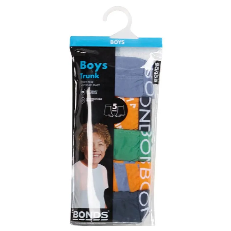 BONDS Kids Underwear Boys Trunks 5 Pack - Summertime Adventure Sunday Stroll