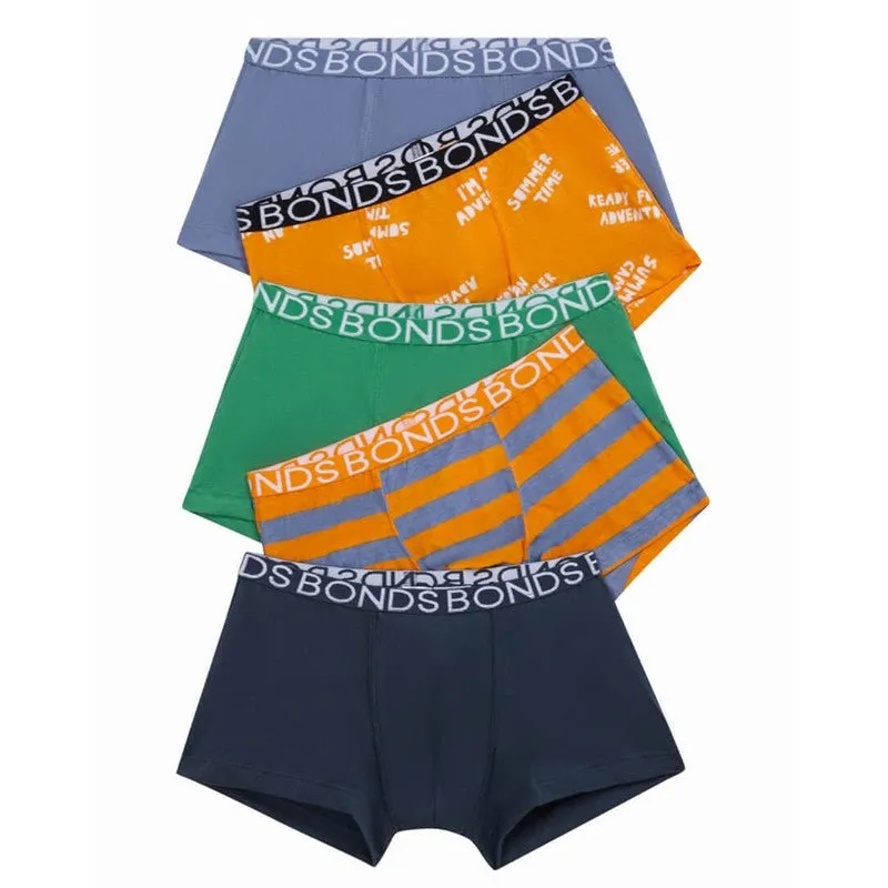 BONDS Kids Underwear Boys Trunks 5 Pack - Summertime Adventure Sunday Stroll